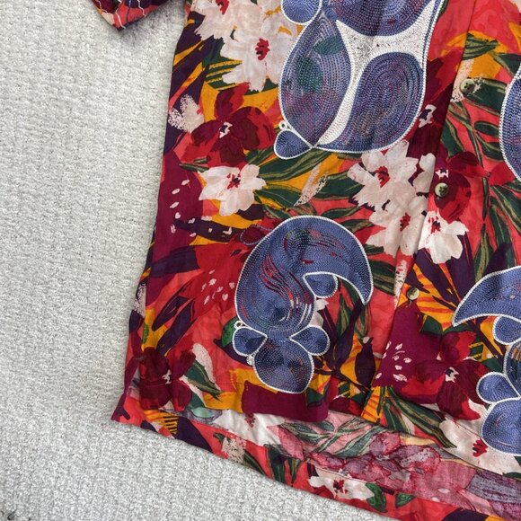 Urban Renewal Remnants Upcycled Panel Embroidery Cabana Shirt Floral AOP Sz S - Picture 6 of 16